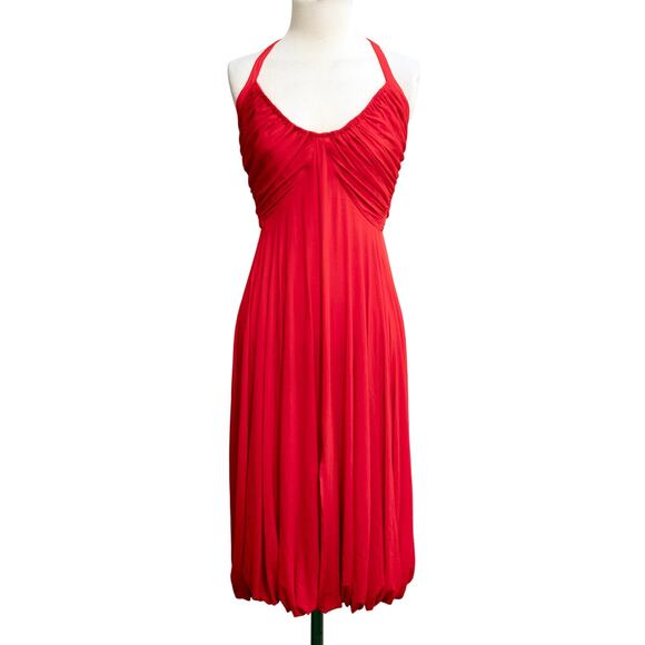 Donna Karan Collection Red Bubble Hem Midi Dress Racerback Jersey SZ M - Picture 1 of 7